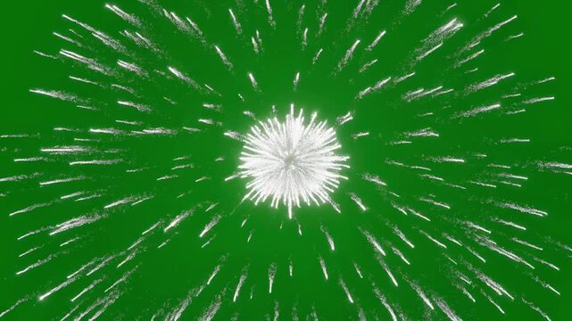 White firework explosion sequence against chroma key green background for celebration events