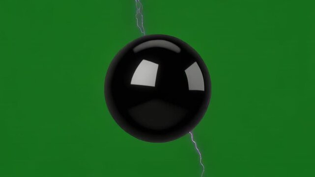 White sphere generating purple electrical plasma energy in sequence against green background