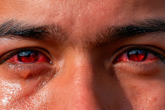 Person with Red Watery Eyes Suffered Damage from Solar Eclipse Exposure