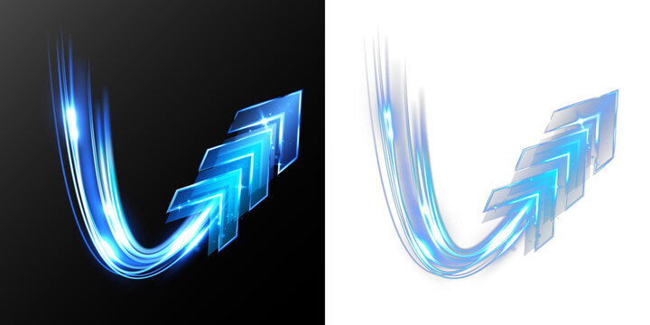 Blue Glowing Upward Arrows with Curved Light Trail