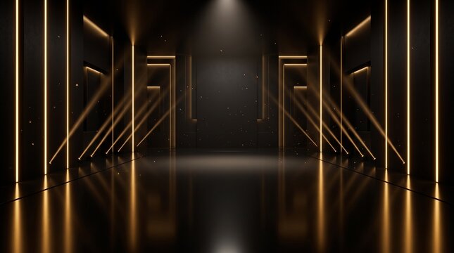Luxurious gold stage display with spotlight and bokeh
