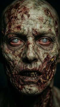 zombie undead horror portrait with decay blood wounds and gruesome details for halloween