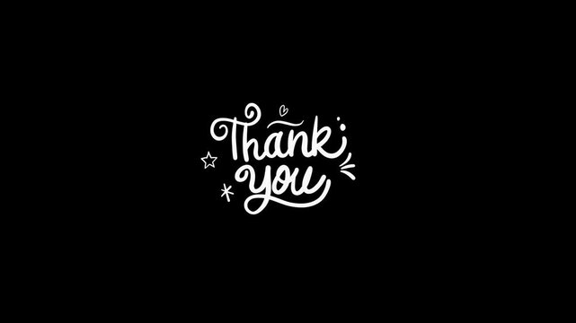 Hand Drawn Animated Cursive Thank You Typography with Stars and Heart Doodles on Alpha Channel