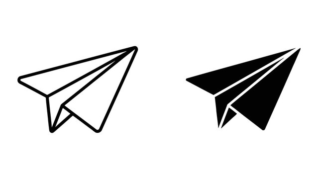 Minimalist paper plane vector icon set featuring outline and solid styles for web design