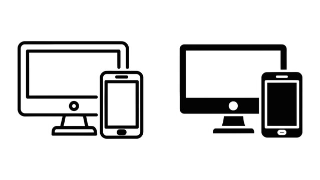 Computer monitor and smartphone icon illustration isolated on transparent background tech