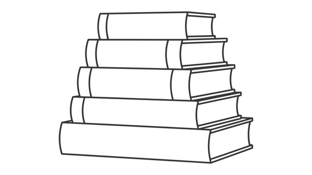 Stack of Books: A simple line drawing illustration of a stack of hardcover books of varying sizes, neatly piled on top of each other, suggesting knowledge and learning.