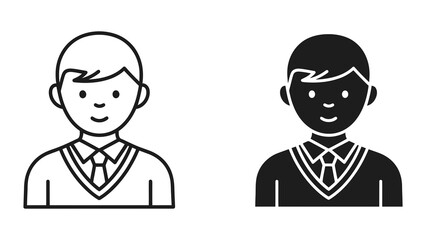 Fototapeta premium Professional man business avatar vector icon set in outline and solid black style