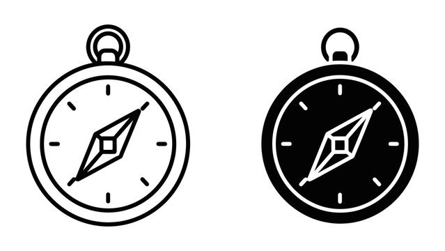 Navigation compass vector icons in outline and solid black style
