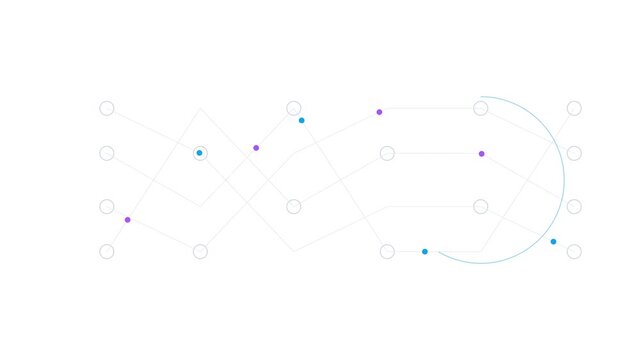 Abstract background with interconnected circles and colorful dots forming a complex digital network pattern