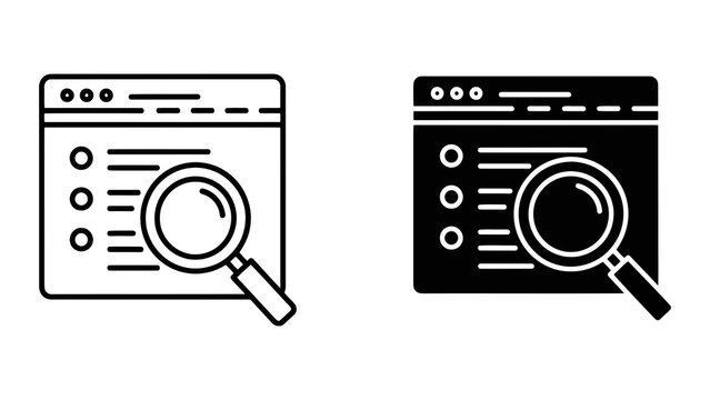 Web browser interface search tool icon set in flat vector and outline style