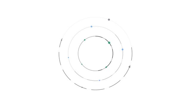 Abstract geometric illustration of concentric circles with connected nodes representing a digital network or atomic structure on a white background