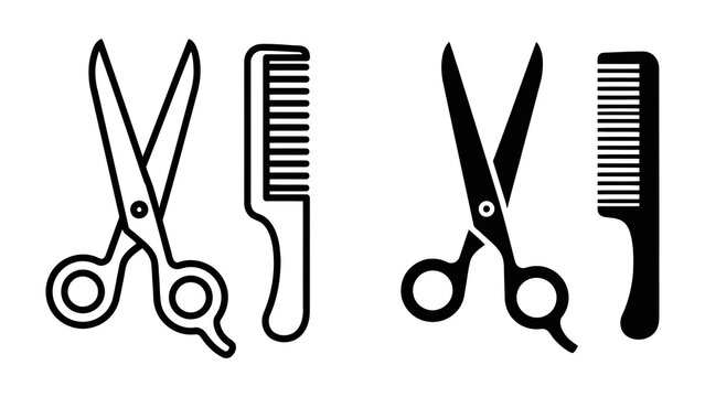 Hair salon equipment set featuring professional scissors and comb vector illustration