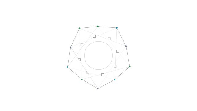 Abstract geometric pentagonal network design featuring interconnected nodes and lines for digital data visualization or technological concept art