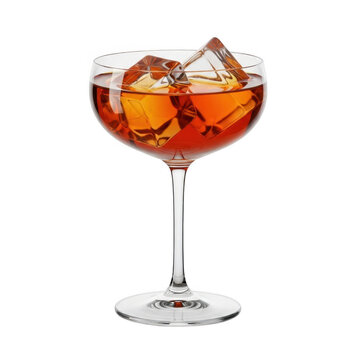 Cocktail with ice in a coupe glass isolated on transparent background