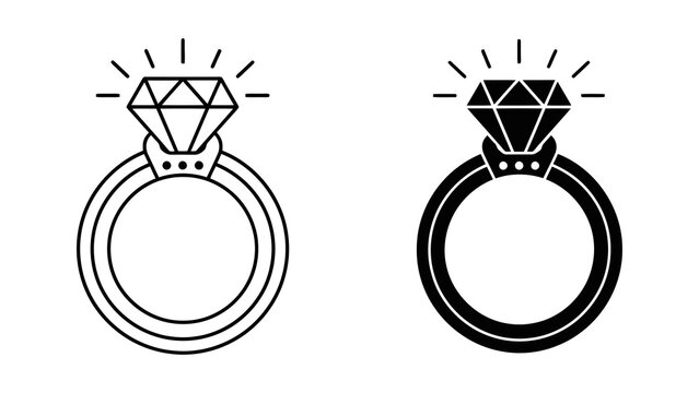 Diamond engagement ring jewelry symbol isolated on transparent background vector