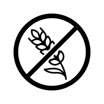 Gluten-free icon, wheat free symbol, allergen free sign, dietary restriction label, healthy eating concept, black vector.