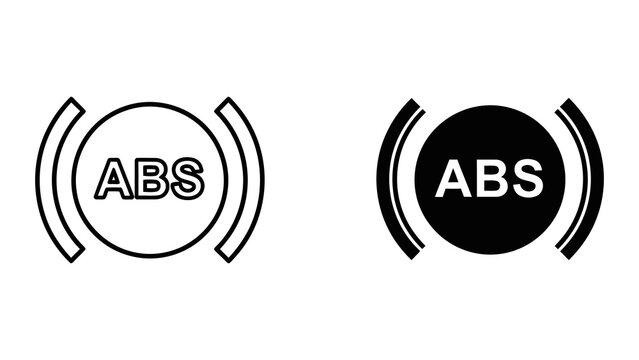 Antilock braking system indicator symbol in outline and solid black vector icon style