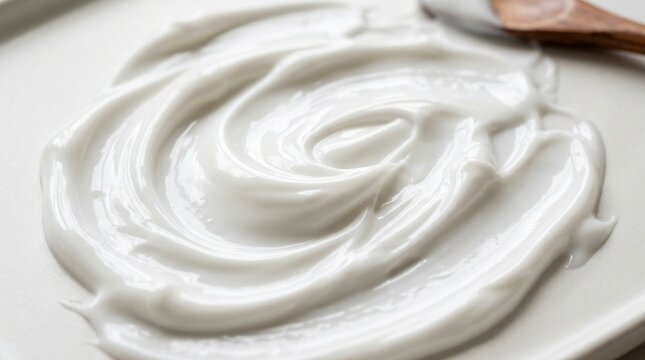 White cosmetic cream swirl with a wooden spatula