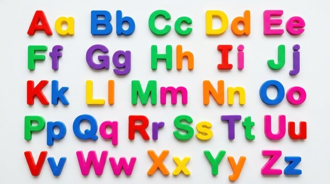 Full Set of Colorful Plastic Magnetic Letters A to Z Uppercase and Lowercase on White Background