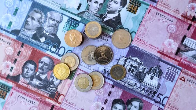 Dominican peso banknotes and coins as a instrument of trade and exchange. Dominican peso