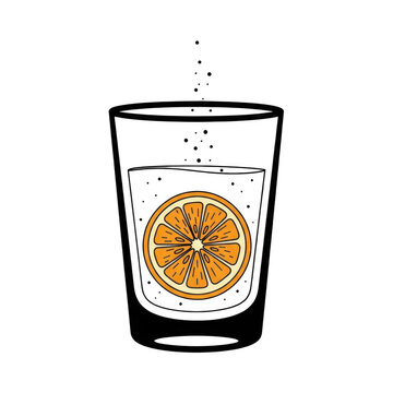 Glass of water with orange slice isolated on transparent background