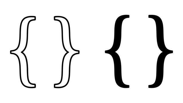 Curly brackets code vector icon set isolated on white for programming and web design