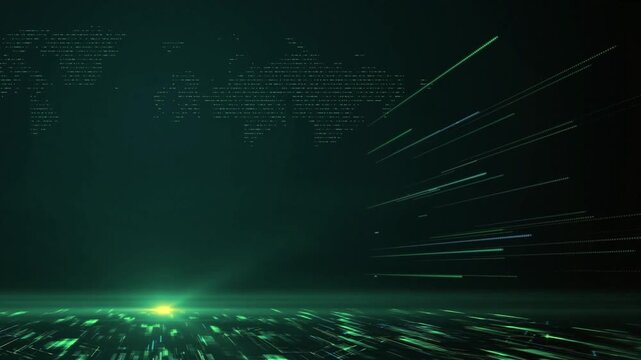 Digital World Map with Glowing Data Lines and Futuristic Global Technology Background Animation