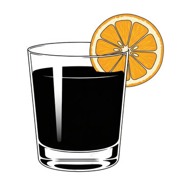 Dark beverage with orange slice isolated on transparent background