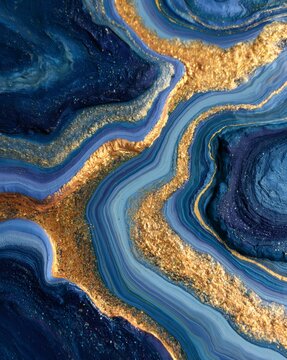 Abstract blue and gold fluid art texture