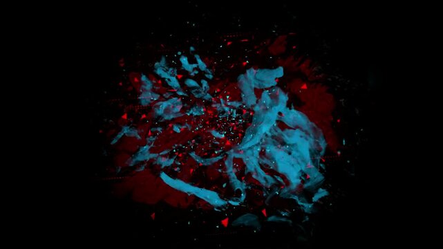 Dark digital interface motion element showcasing play button for interactive media content on white background