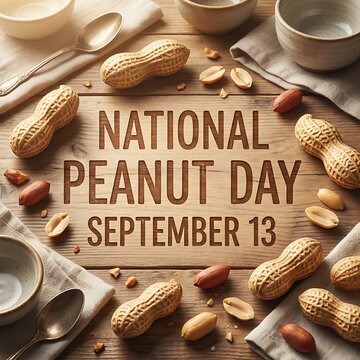 National peanut day celebration on september 13 with raw peanuts and rustic tableware