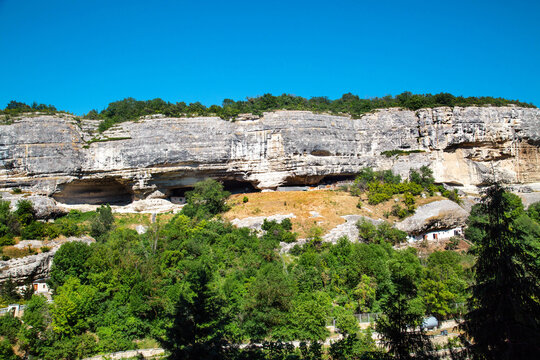 The monastery in the rocks on a clear, sunny day. Nature, landscape, world tourism.