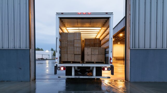 The Truck at the Loading Dock Full of Boxes Preparing for Departure