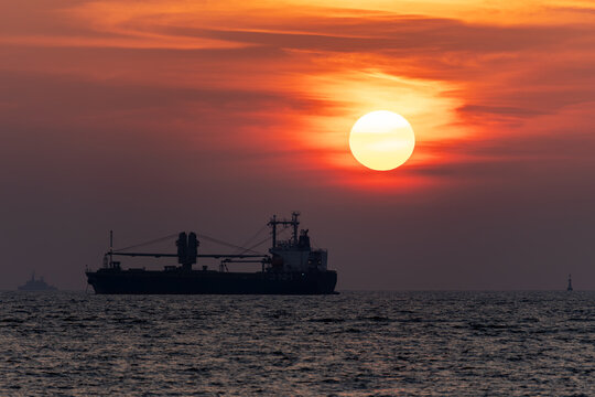Silhouette of a ship during sunset in Kota Kinabalu Sabah