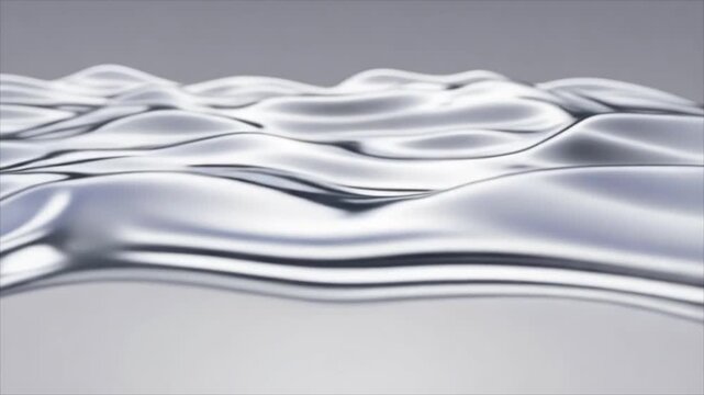 Liquid chrome surface morphs smoothly into reflective metallic waves in a futuristic seamless 3D background.