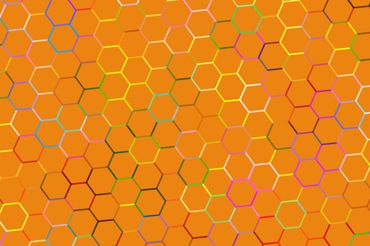 Close-up of orange honeycomb pattern with colorful edges