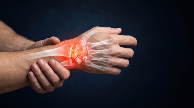 X-ray vision of human hand wrist pain injury, medical, bone structure anatomy, arthritis inflammation treatment, orthopedic health care, skeleton illustration, joint disease
