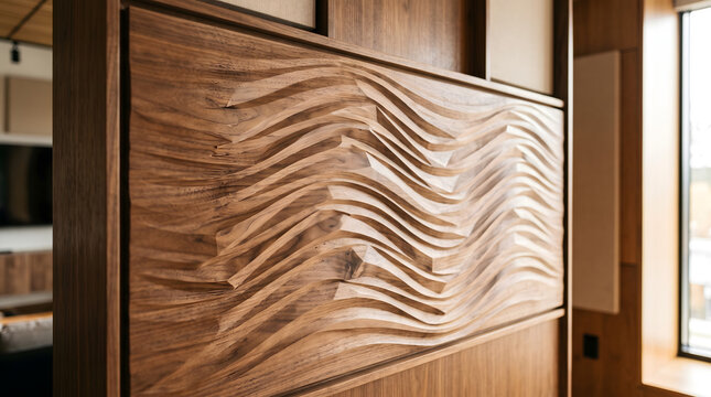 CNC Routered Wooden Panel Geometric Pattern Macro