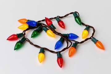 Fototapeta premium The Colorful Christmas Light String on White Background for Festive Decor