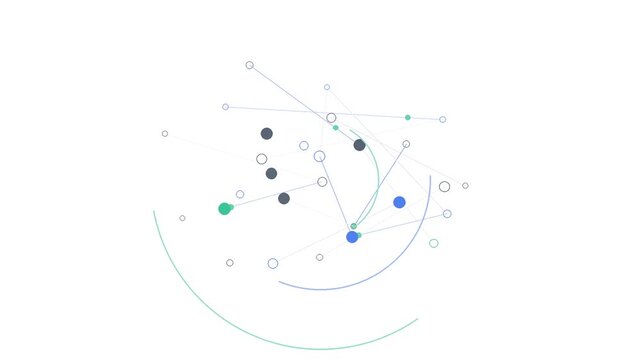 Abstract geometric vector network illustration with connected dots and curved lines on white background