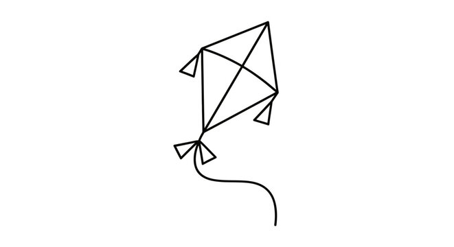 Simple black outline drawing of a kite icon. Minimalist vector graphic of a flying toy symbol for design elements.