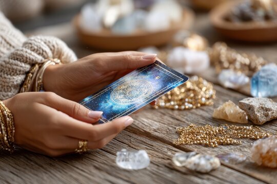 Exploring tarot cards and crystals in a calming atmosphere for spiritual guidance