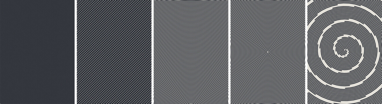Abstract geometric background collection featuring intersecting grids and circular line motifs, geometric