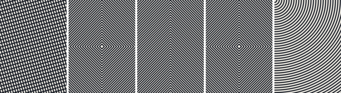 Geometric pattern set with intersecting grid lines and v-shaped chevron shapes in minimalist style