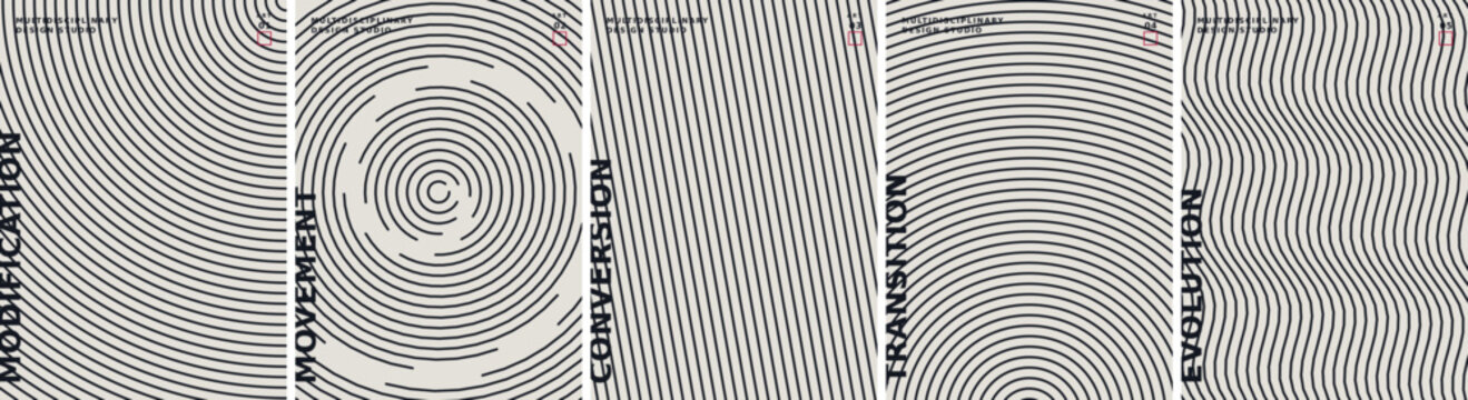 Modern design posters with abstract circular diagonal wavy line art in black and beige abstract