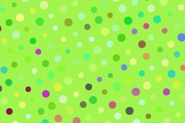 Colorful polka dots on a bright green background © Matei