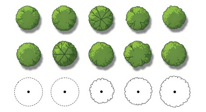 Top View Tree Symbols for Landscape Architecture and Site Plan Design - Vector Illustration Set