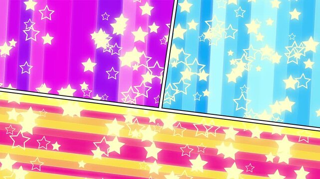 Animated Retro Comic Pop Art Background with Neon Panels and Starburst Rays