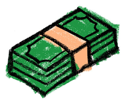 Stack Of Dollar Banknotes Money Crayon Chalk Drawing Doodle PNG Transparent