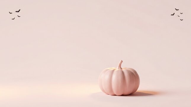 Halloween pumpkin with carved spooky face and floating ghost